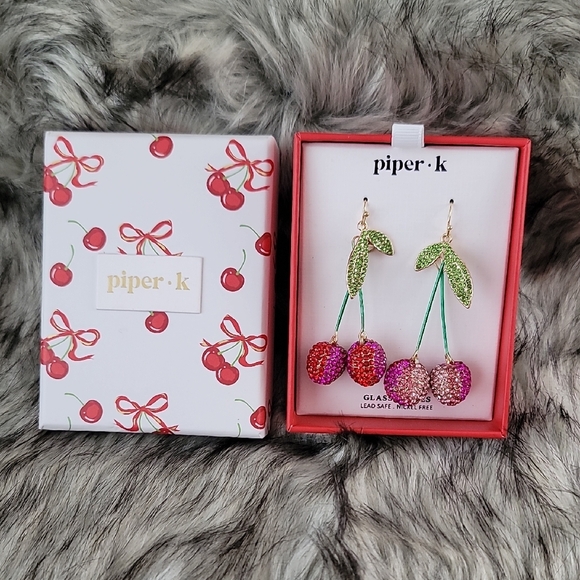 Piper K Green and Pink Cherry Earrings - Picture 1 of 7